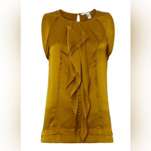 Diane Von Furstenberg Gold 💯% Silk Top 10 Fairy Whimsical Princess Boho - Picture 1 of 10